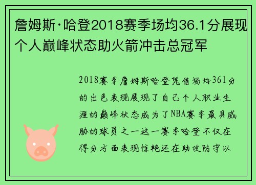 詹姆斯·哈登2018赛季场均36.1分展现个人巅峰状态助火箭冲击总冠军 詹姆斯·哈登2018赛季场均36.1分展现个人巅峰状态助火箭冲击总冠军